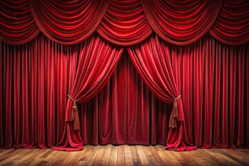 A dramatic red velvet curtain on a theater stage