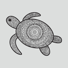 Turtle mandala style illustration for the coloring page, silhouette pattern illustration isolated on white background