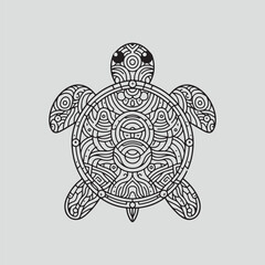 Turtle mandala style illustration for the coloring page, silhouette pattern illustration isolated on white background