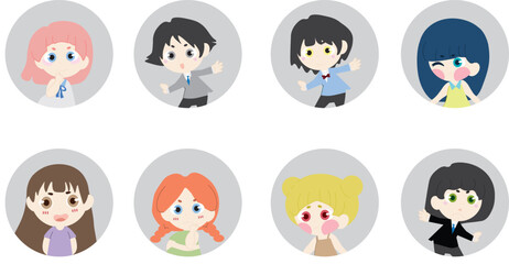 People avatar icons. Vector illustration anime charaters,cute anime #1 