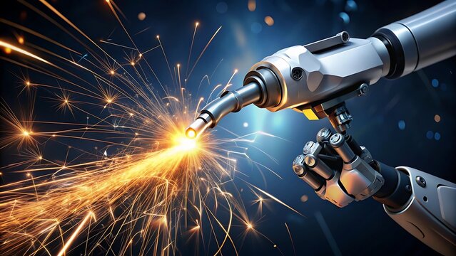 Manos de m&aacute;quina rob&oacute;tica soldando componentes de precisi&oacute;n