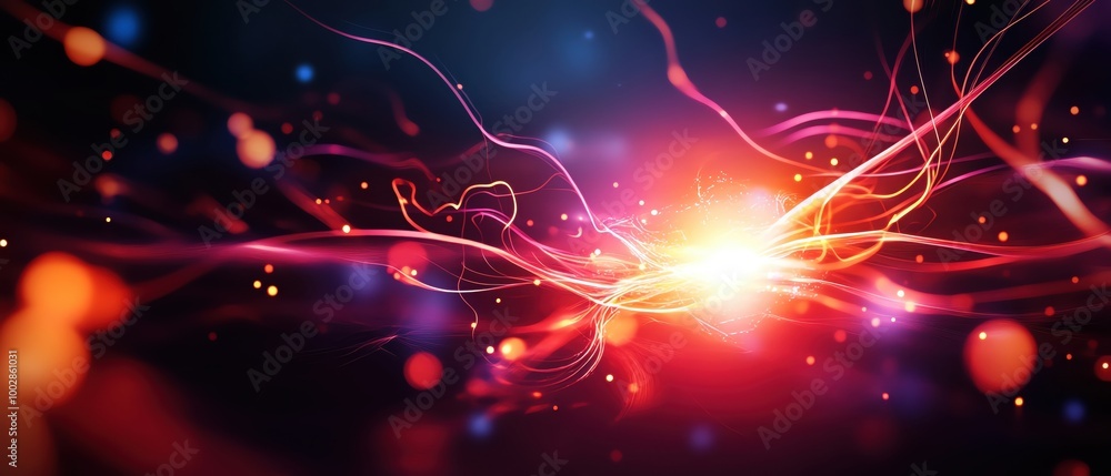Poster vibrant abstract background featuring glowing light elements and dynamic lines, ideal for futuristic