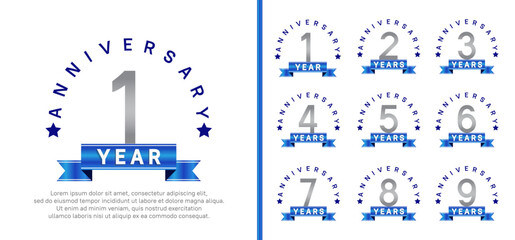 anniversary set logotype. vector design silver color with blue ribbon can be use for celebration