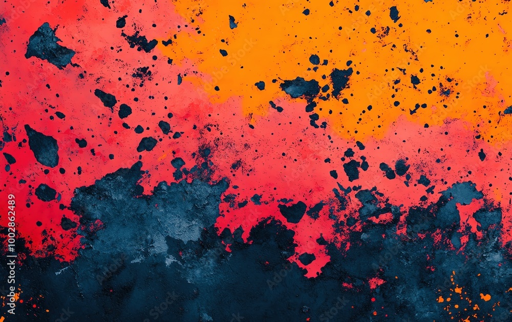 Poster vibrant abstract background with splashes of red, orange, and blue hues creating a dynamic visual im