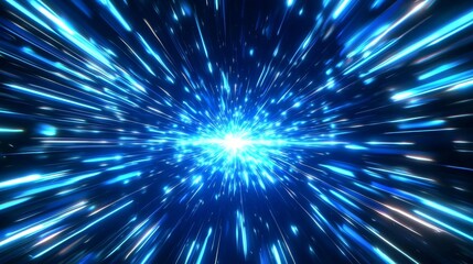 Abstract Blue Light Streaks Radiating From Center, Abstract, Blue Light, Light Effect, Speed, Energy, Motion