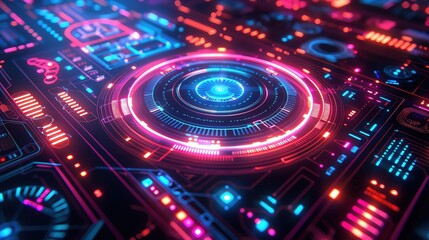 Vibrant abstract digital interface with glowing elements, perfect for technology and futuristic designs.