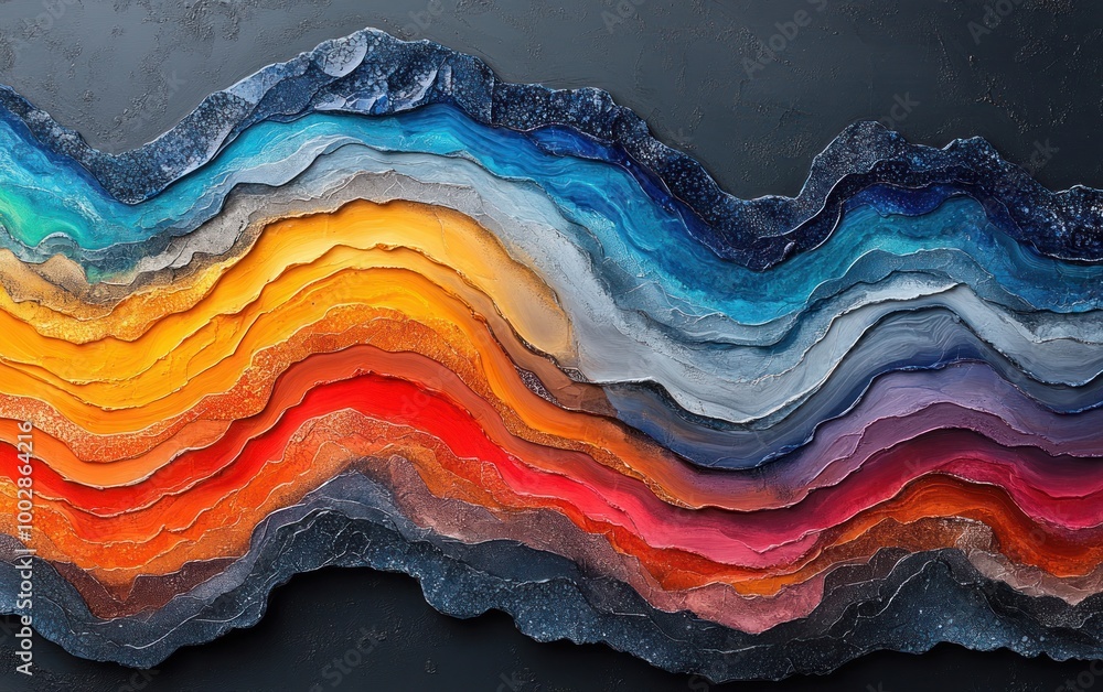 Poster layers of bold colors create a stunning abstract wave design with textured details