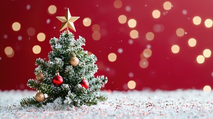 Obraz premium Festive Christmas tree adorned with ornaments and lights