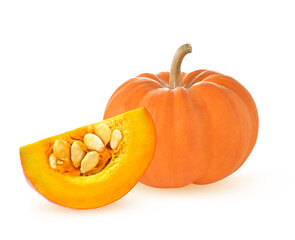 Fresh Pumpkin with slice isolated  on transparent.