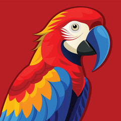 Obraz premium blue and yellow macaw ara A scarlet macaw perched against a simple background, its red, blue, and yellow feathers standing out vividly vector animal illustration of A scarlet macaw preening its feathe