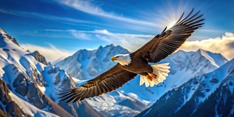 Naklejka premium A majestic eagle flying over a mountain