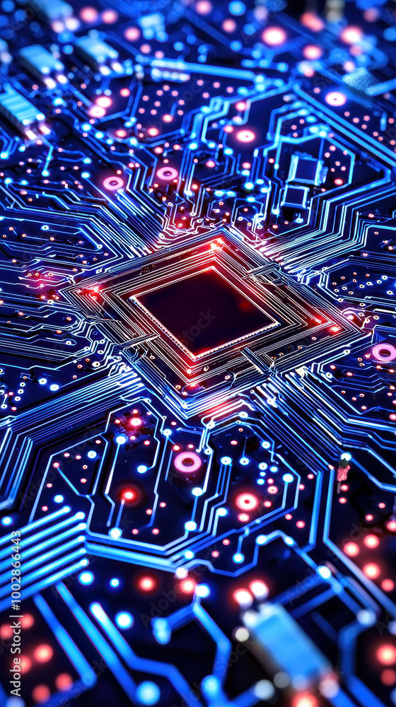 Fototapete close-up of a microprocessor circuit board
