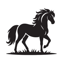 Obraz premium Horse Silhouette, Stylish icon, template, background, tattoo. Print for t-shirt. Hand drawn vector illustration, Horse black vector, isolated.