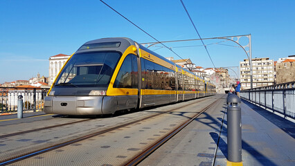 Porto metro on the Luis I bridge