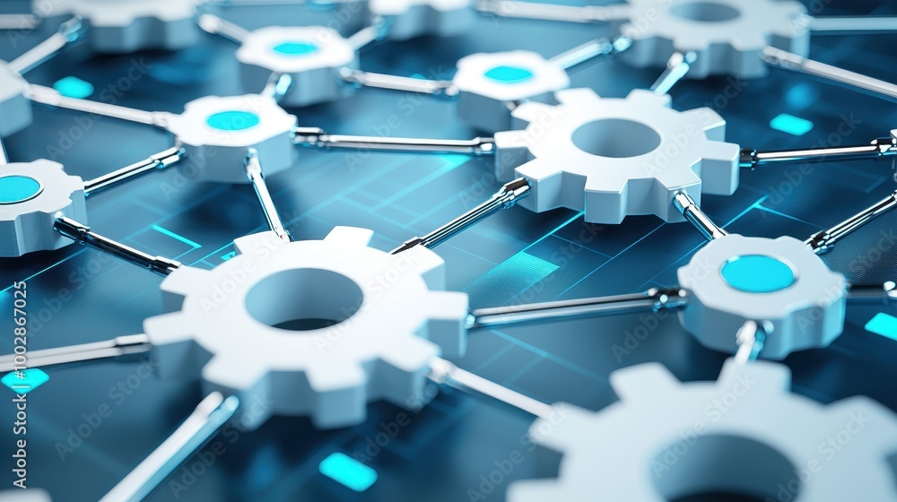 Poster abstract network with gears and connections.