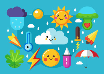 Сartoon set of weather elements