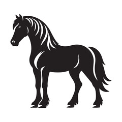 Horse Silhouette, Stylish icon, template, background, tattoo. Print for t-shirt. Hand drawn vector illustration, Horse black vector, isolated.