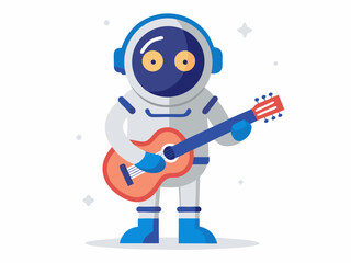 Cartoon astronaut with guitar isolated on a white background
