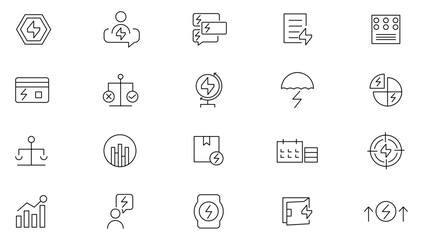 Power purchase agreement linear icons set. UI icon set in flat line design. Thin outline icons pack.