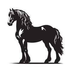 Horse Silhouette, Stylish icon, template, background, tattoo. Print for t-shirt. Hand drawn vector illustration, Horse black vector, isolated.