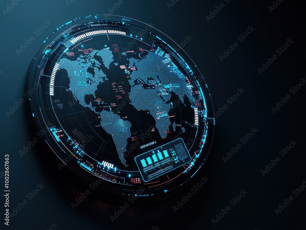 Poster futuristic world map with digital interface