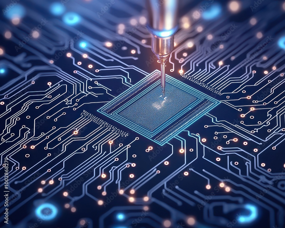 Aufkleber microchip close-up with circuit board details