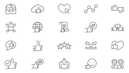 Like line icon set. Feedback, rating, like, dislike,  feedback, thumbs up, favorite, positive, best, confirmation, approval Line icon set. UI thin line icon set.