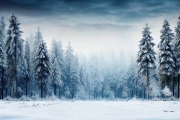 Snow-covered pine forests in winter with a serene atmosphere and muffled sounds of nature