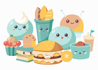 Cute Cartoon Food isolated on a white background