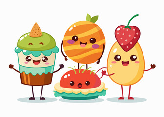 Cute Cartoon Food isolated on a white background