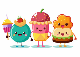 Cute Cartoon Food isolated on a white background