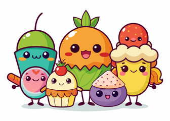 Cute Cartoon Food isolated on a white background
