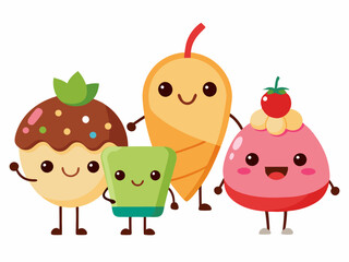 Cute Cartoon Food isolated on a white background