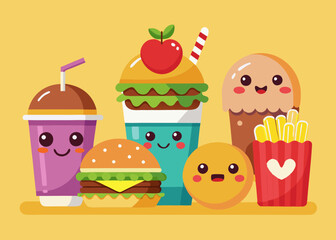 Set of cute fast food