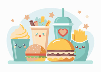 Set of cute fast food