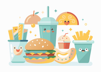 Set of cute fast food