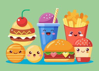 Set of cute fast food
