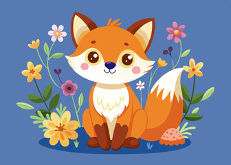 Cute Cartoon Fox with flowers
