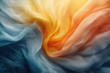 Fototapeta premium Soft fabric blends shades of blue, yellow, and orange in a dynamic swirling pattern