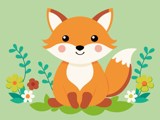 Cute Cartoon Fox with flowers