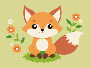 Cute Cartoon Fox with flowers