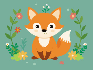 Cute Cartoon Fox with flowers