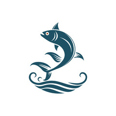 Fish jumping out of the water, vector icon