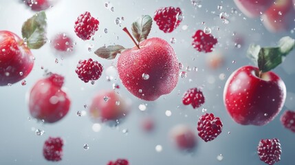 Floating apples and berries