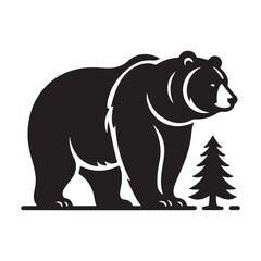 Bear Silhouette, Stylish icon, template, background, tattoo. Print for t-shirt. Hand drawn vector illustration, Bear black vector, isolated.