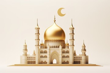 Obraz premium Mosque illustration isolated on white background.3D rendering white and gold mosque.