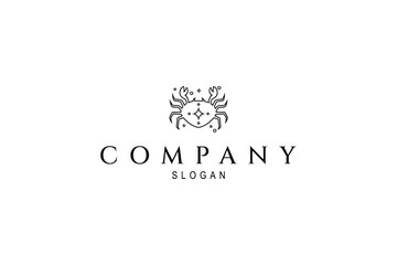 Minimalist line art logo of a crab