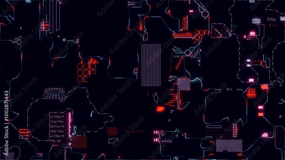 Poster printed circuit board. visualization of printed circuit board processor chip, digitalization of neur