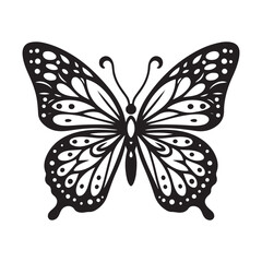 Butterfly Silhouette, Stylish icon, template, background, tattoo. Print for t-shirt. Hand drawn vector illustration, Butterfly black vector, isolated.