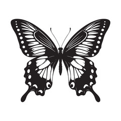Butterfly Silhouette, Stylish icon, template, background, tattoo. Print for t-shirt. Hand drawn vector illustration, Butterfly black vector, isolated.